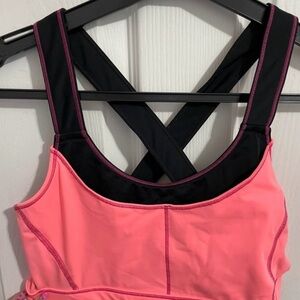 Pink and Black Cross-Back Tank Top